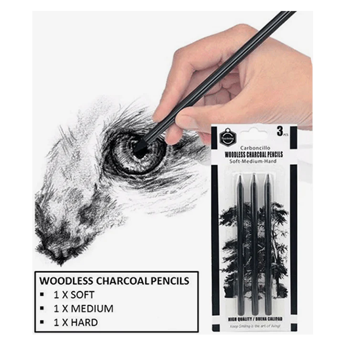Keep Smiling Woodless Charcoal Pencils - Carboncillo 3Pcs