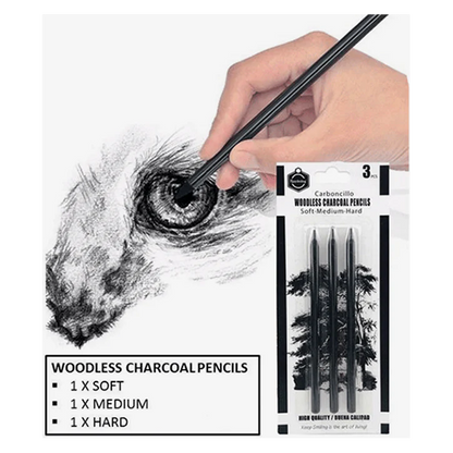 Keep Smiling Woodless Charcoal Pencils - Carboncillo 3Pcs