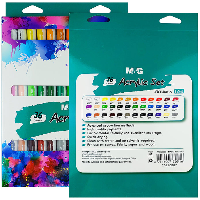 M&G Acrylic Set of 36 Tubes 12ml - APLN6596