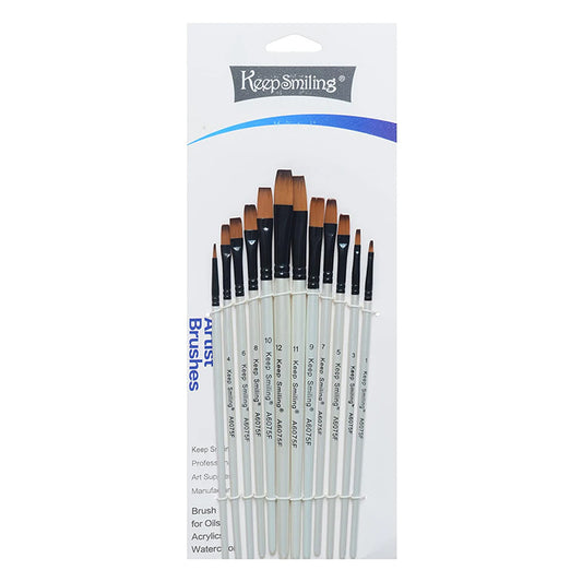 Keep Smiling Artist Brushes Flat Set 12Pcs No.A6075F